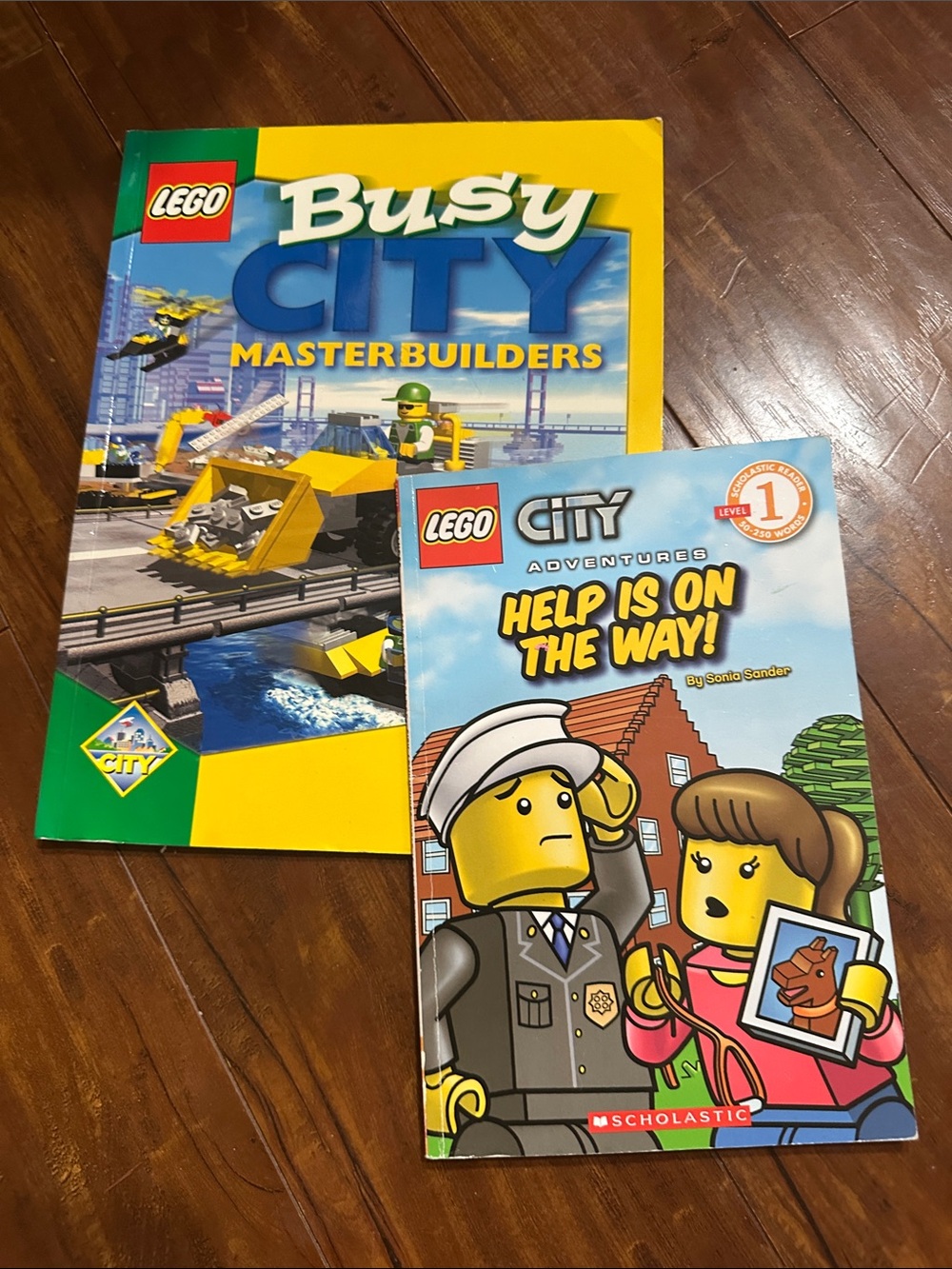 LEGO City 2 Book Lot Vintage Busy City Masterbuilders + Scholastic Reader